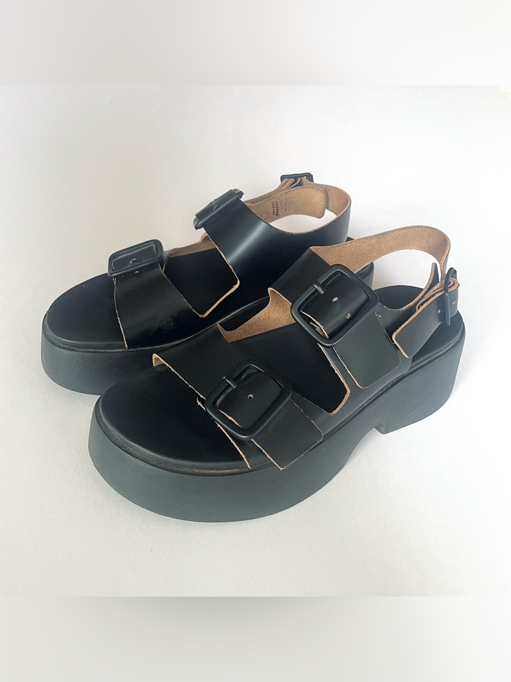 Camper Tasha Black Leather Platform Sandals